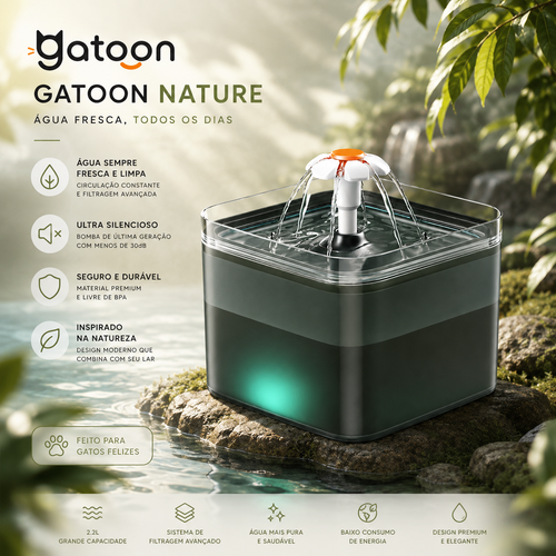 Bebedouro Automático Gatoon Nature 2L para Gatos | LED, USB e Filtragem 4 Camadas