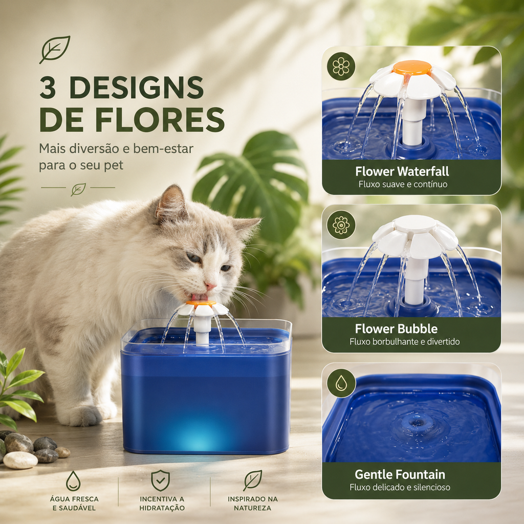 Bebedouro Automático Gatoon Nature 2L para Gatos | LED, USB e Filtragem 4 Camadas