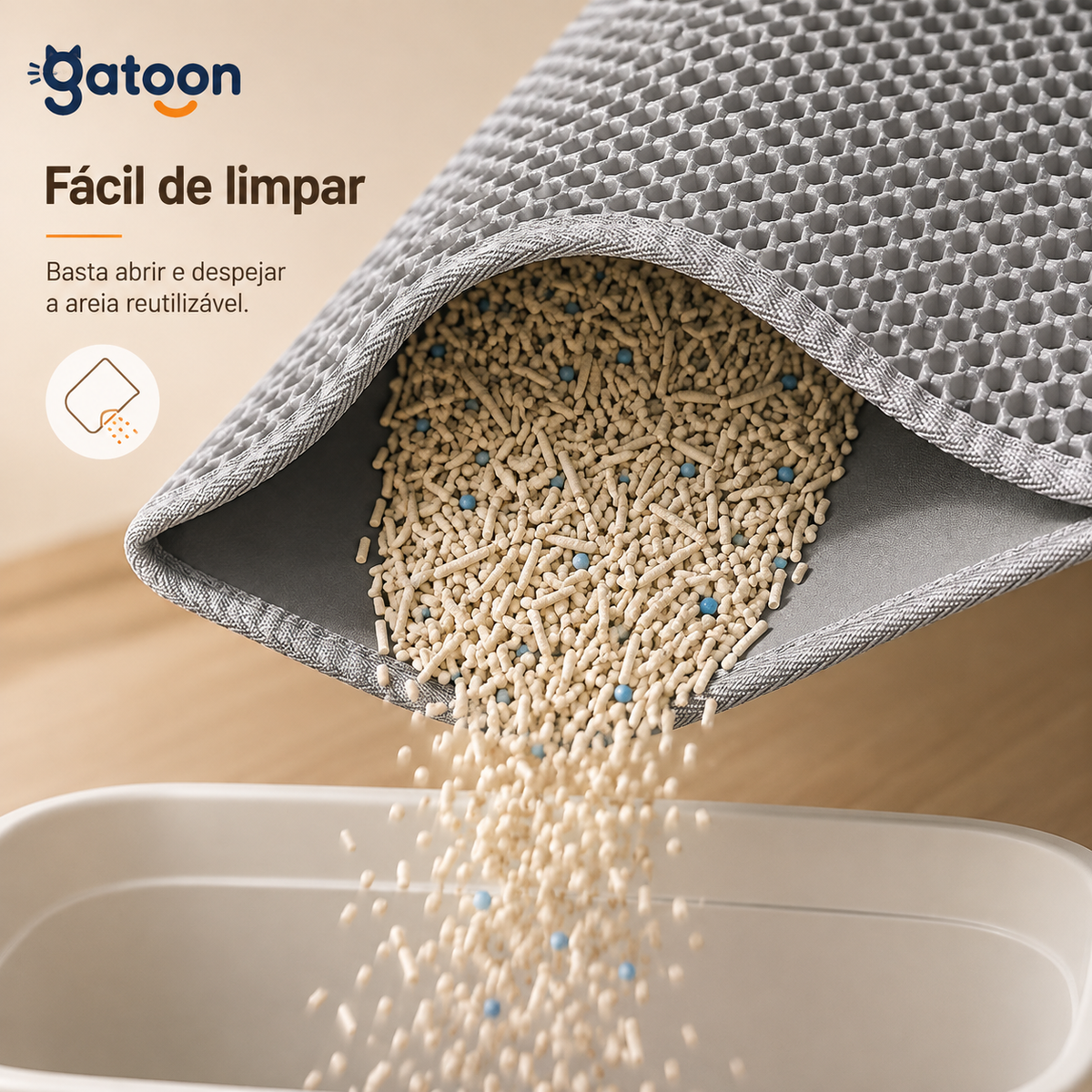 Tapete Premium Extra Grande para Caixa de Areia de Gatos – Dupla Camada, Impermeável, Antiderrapante e Lavável, Retém a Areia e Mantém o Piso Sempre Limpo