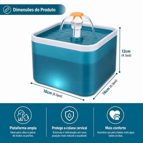 Gatoon  Flower   Fonte de Água Automática 2L para Gatos com Iluminação LED e Filtragem por Carvão Ativado