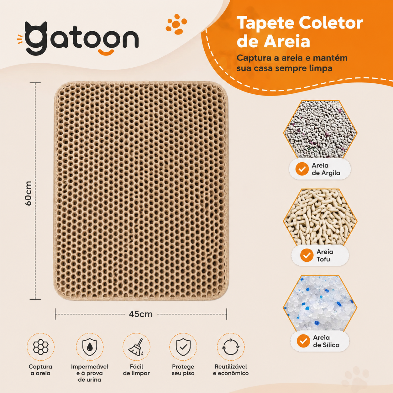 Tapete Coletor de Areia para Gatos Premium – Dupla Camada, Impermeável e Antiderrapante
