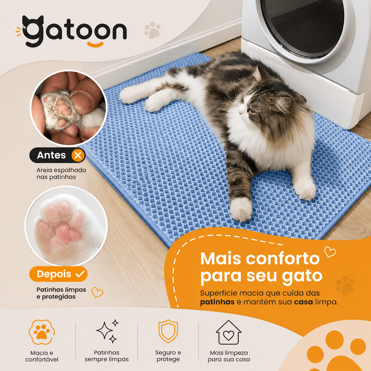 Tapete Coletor de Areia para Gatos Premium – Dupla Camada, Impermeável e Antiderrapante