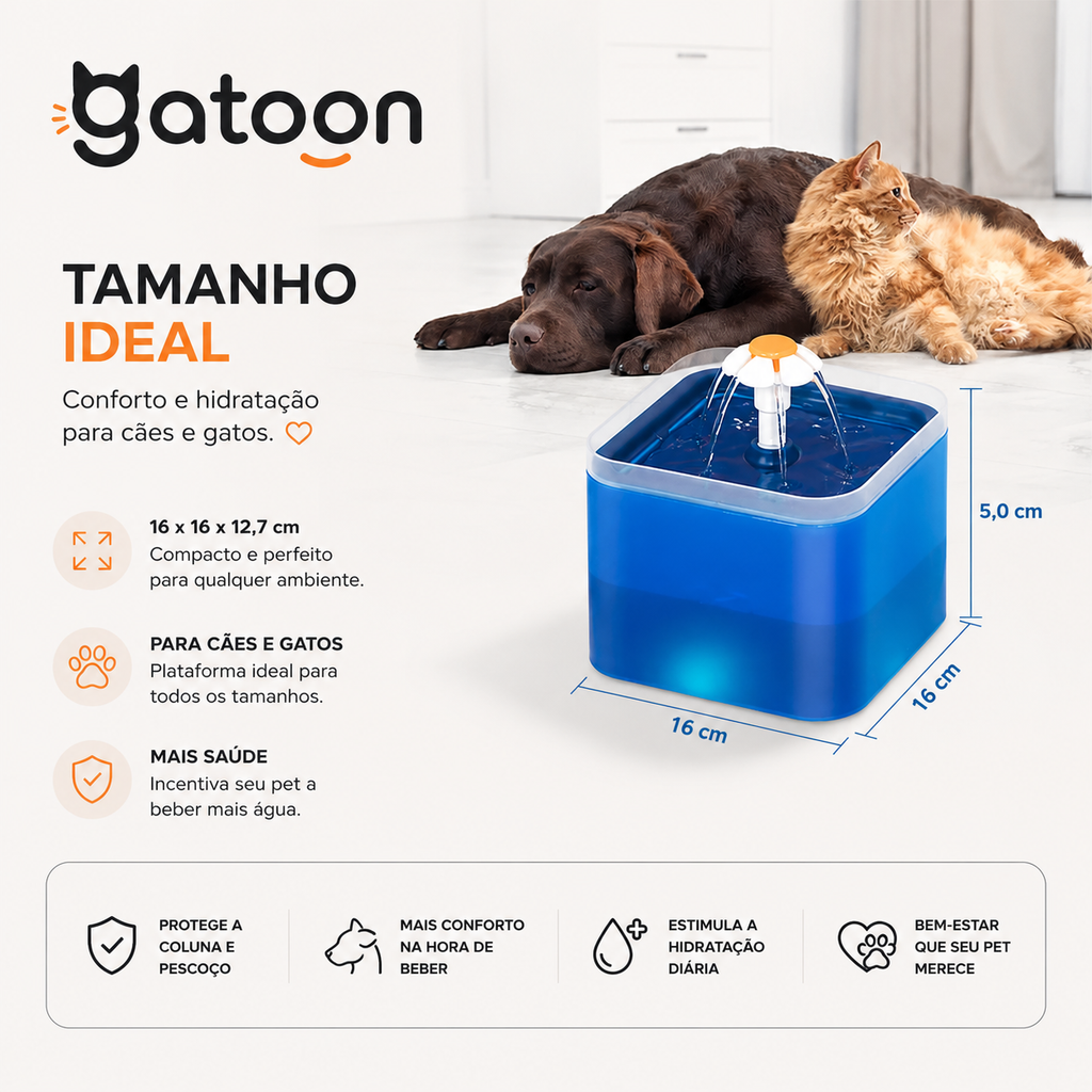 Bebedouro Automático Gatoon™ 2L para Gatos e Cães | LED, USB e Filtragem 4 Camadas