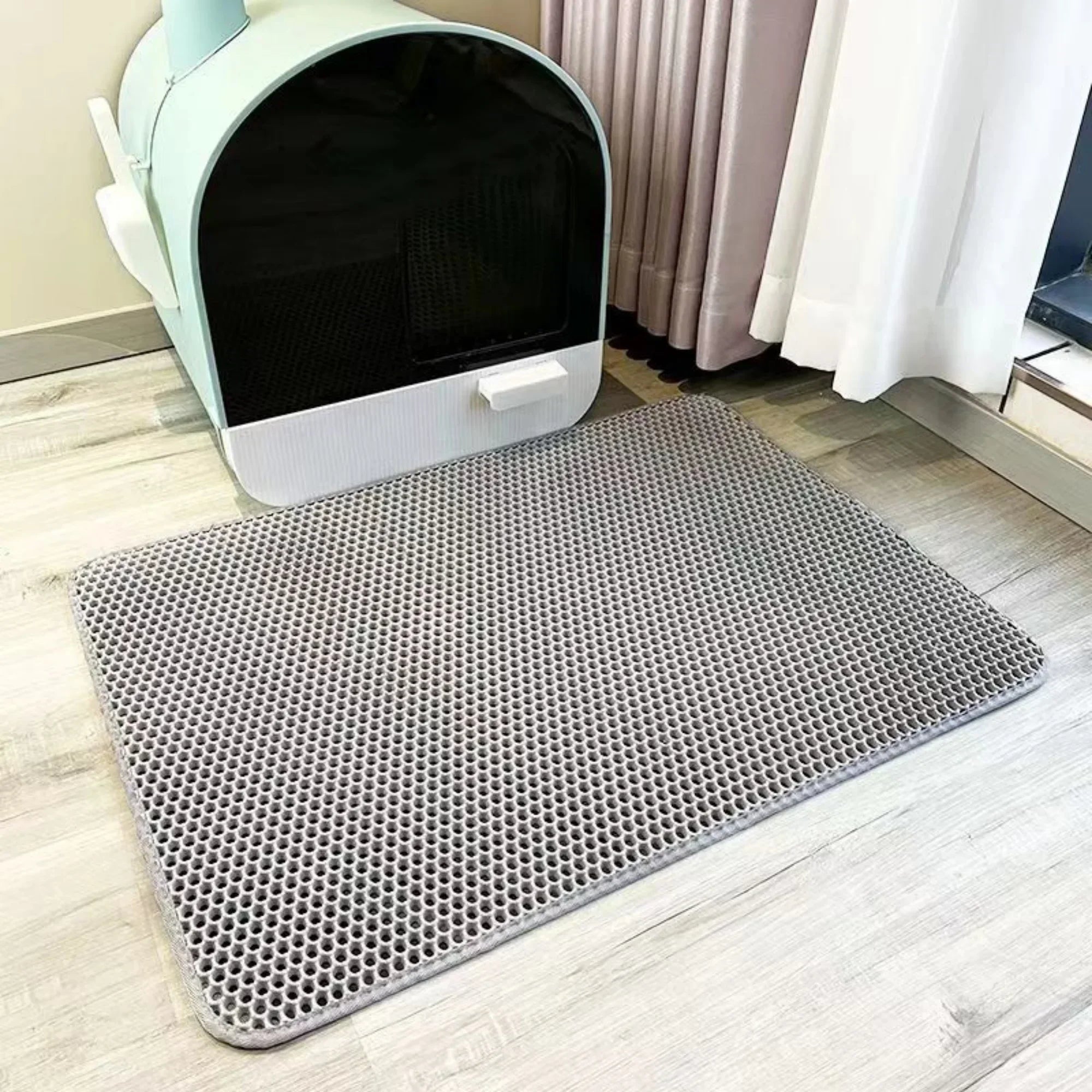 Tapete Premium Extra Grande para Caixa de Areia de Gatos – Dupla Camada, Impermeável, Antiderrapante e Lavável, Retém a Areia e Mantém o Piso Sempre Limpo