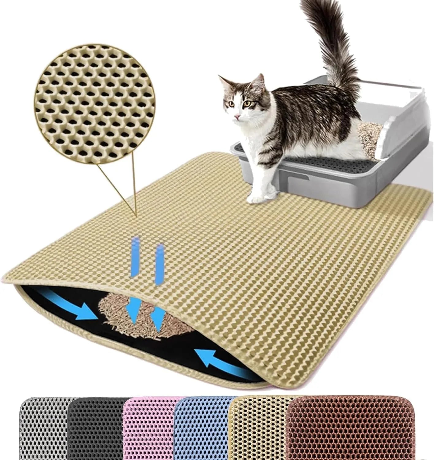 Tapete Coletor de Areia para Gatos Premium – Dupla Camada, Impermeável e Antiderrapante