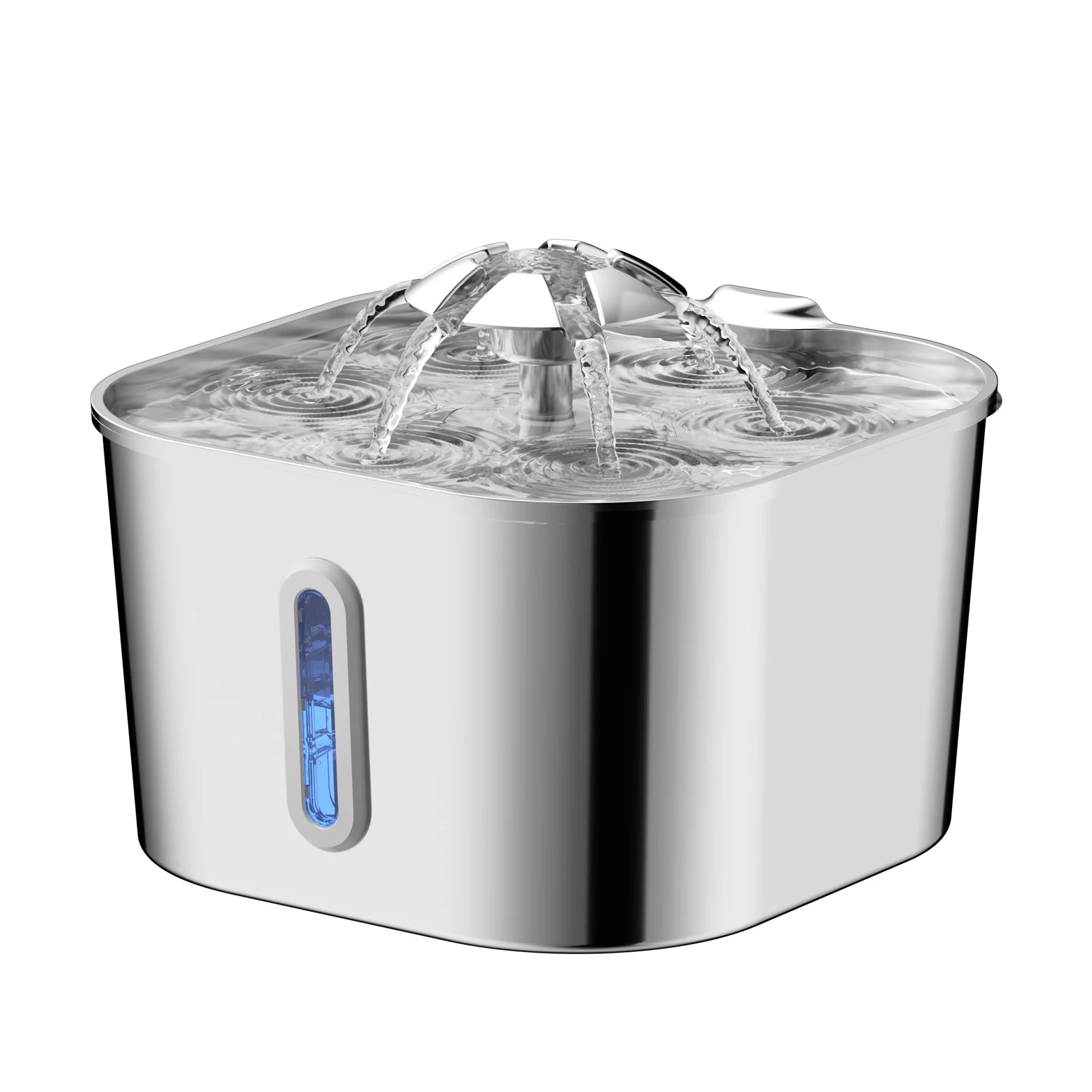 Fonte Automática para Gatos 2,2 L em Aço Inoxidável | Bomba Ultra Silenciosa, Sistema de Filtragem Contínua e Janela Indicadora do Nível de Água.